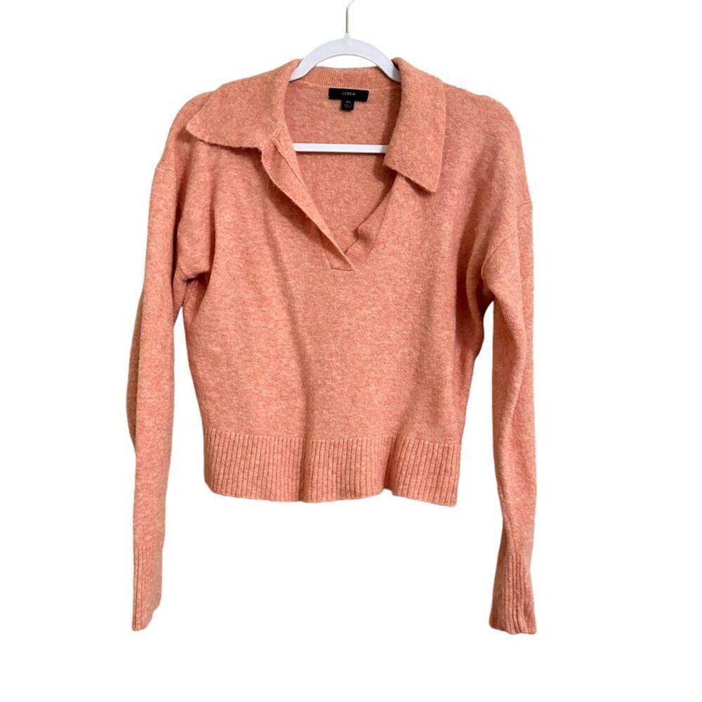 J. Crew V Neck Collard Merino Wool Blend Sweater Long Sleeve Women's XS Orange